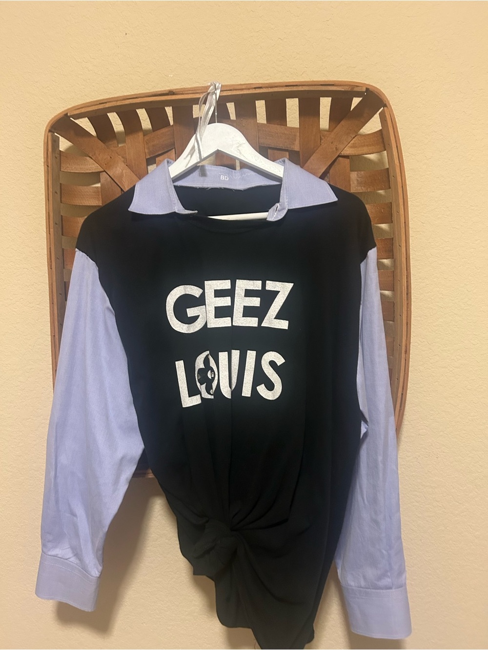 Recycle Geez Louis with crystals. Black Graphic Layered Shirt